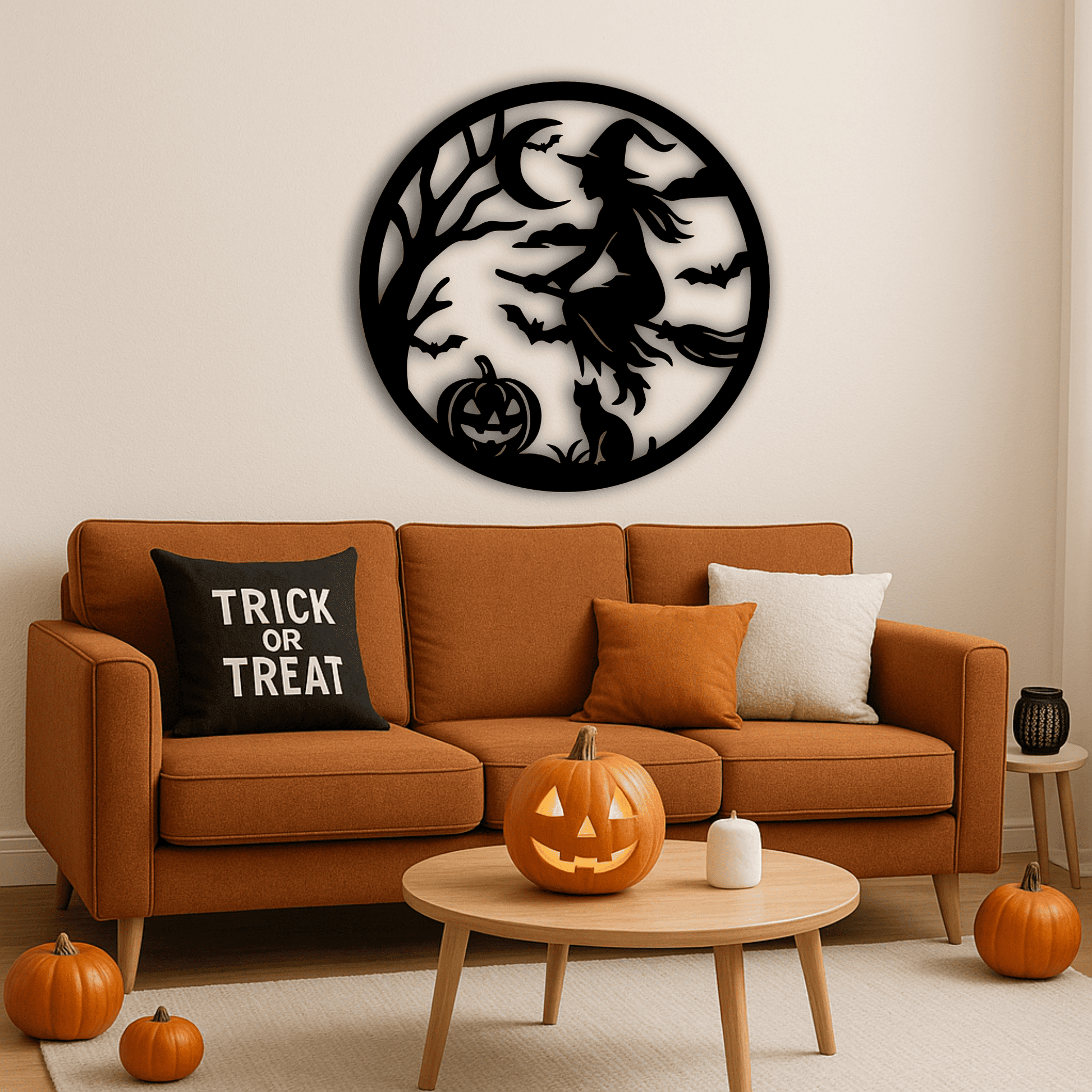 Round witch silhouette PNG for Glowforge and CNC cutting
