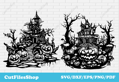 Halloween haunted castle svg, Spooky Haunted House Svg, Halloween for Cricut, Halloween Sublimation, Stencils Halloween dxf, Halloween party svg, scary pumpkins svg, halloween castle stencils dxf, halloween dxf for laser, Halloween cutting files, Halloween clipart