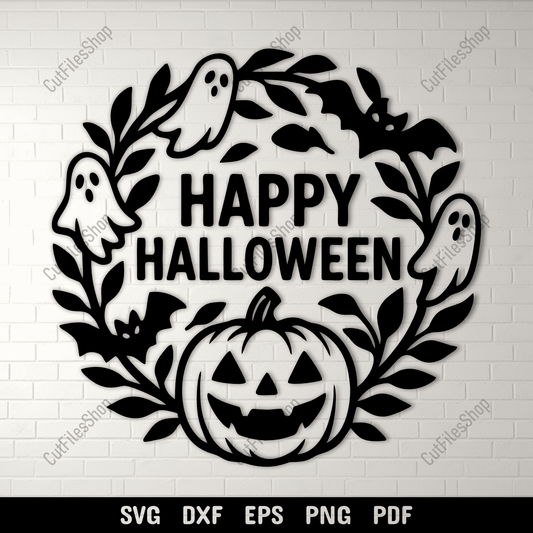 Happy Halloween SVG cutting file with ghosts bats and pumpkin