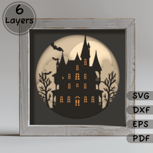 Load image into Gallery viewer, 3D Layered Haunted House Shadow Box SVG, Halloween Papercut Template, DIY Home Decor, Cricut Silhouette, Instant Download - Cut Files Shop
