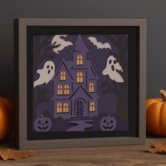 Spooky house 3D light box template for Glowforge and laser cutting