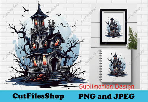 Haunted house png for sublimation, Halloween castle clipart, png for t-shirt design, Digital download png, halloween for scrapbooking