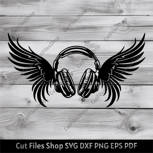 Headphones wings svg, Headphones Art, Clipart png for T-shirt design, Silhouette cut files, sticker svg, wings svg for cricut, t-shirt art, sublimation design, headphones dxf, paper cut art, dtf svg