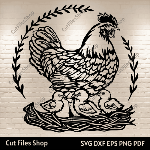 Hen With Chicks Svg files for Cricut, Dxf files for Laser, Craft Machine files, Eps file, Chicken svg, free svg files for cricut, dxf for plasma cut, vector images download, png for webdesign, photoshop png files