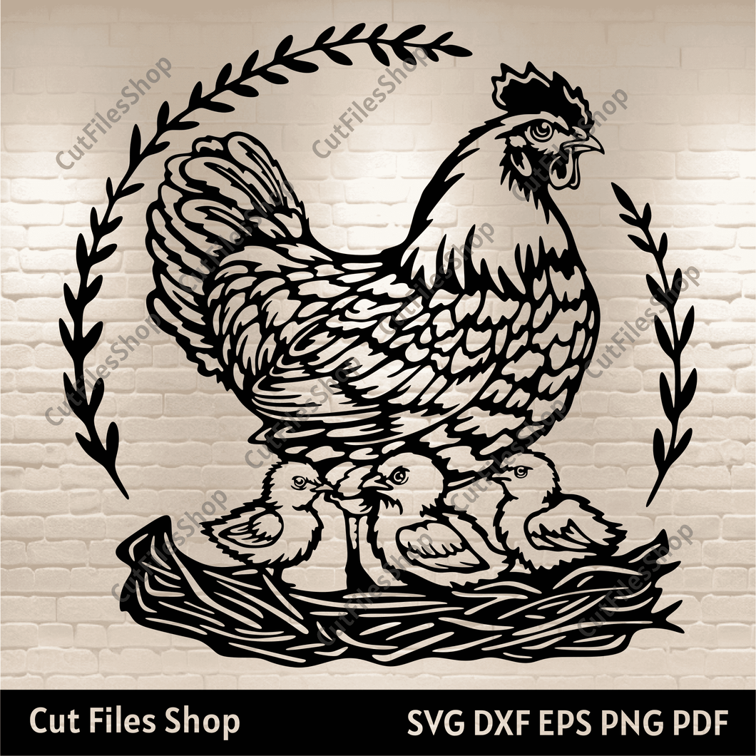 Hen With Chicks Svg files for Cricut, Dxf files for Laser, Craft Machine files, Eps file, Chicken svg, free svg files for cricut, dxf for plasma cut, vector images download, png for webdesign, photoshop png files