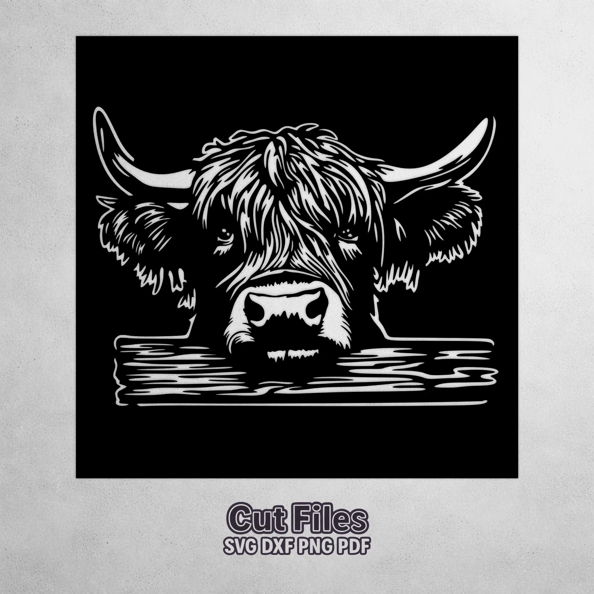 Highland cow SVG DXF laser cut design for garden fence, farm gate and decorative metal panel.