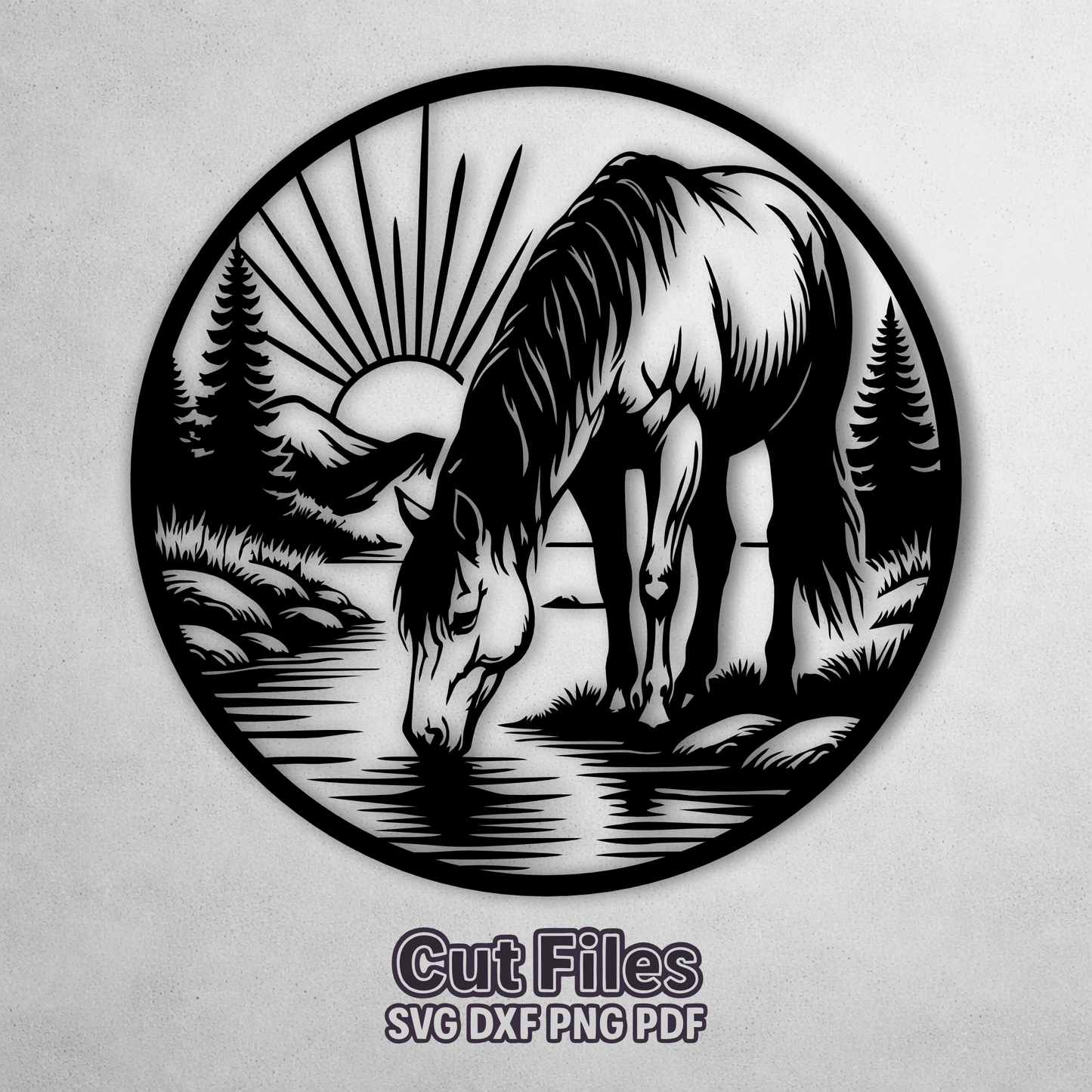 Horse drinking at river SVG for laser cutting