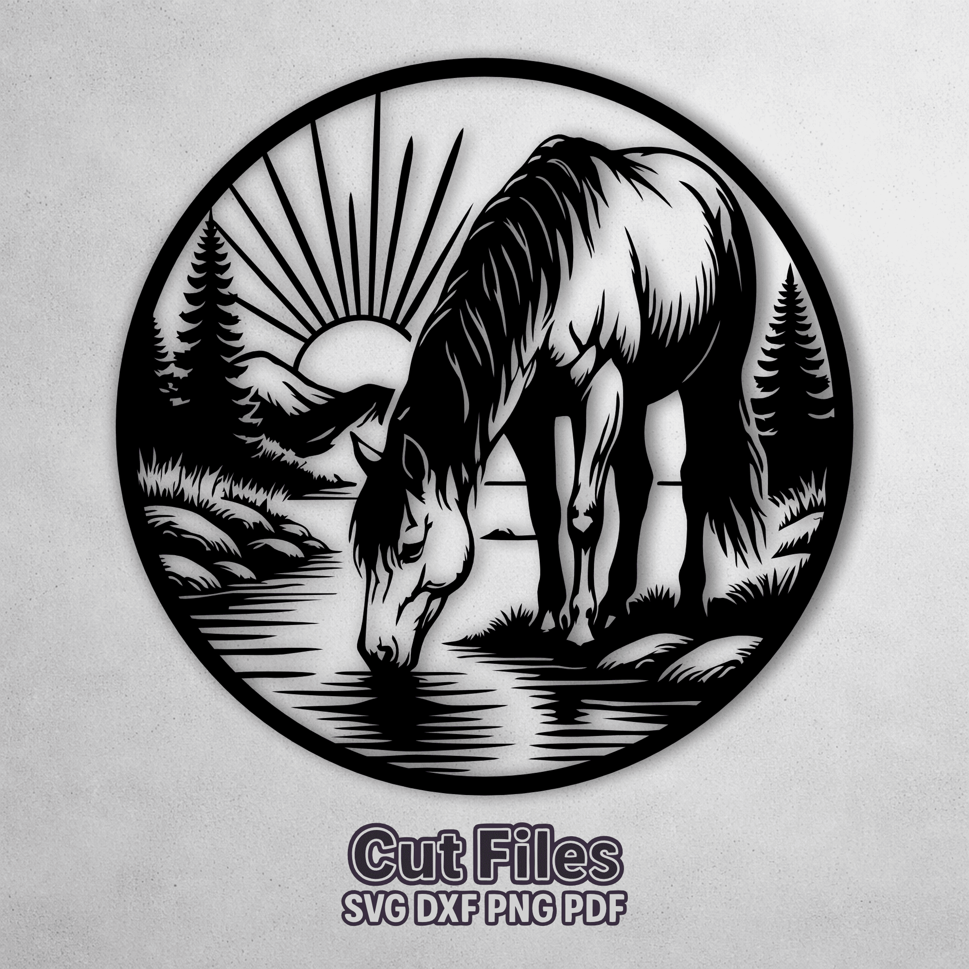 Horse drinking at river SVG for laser cutting