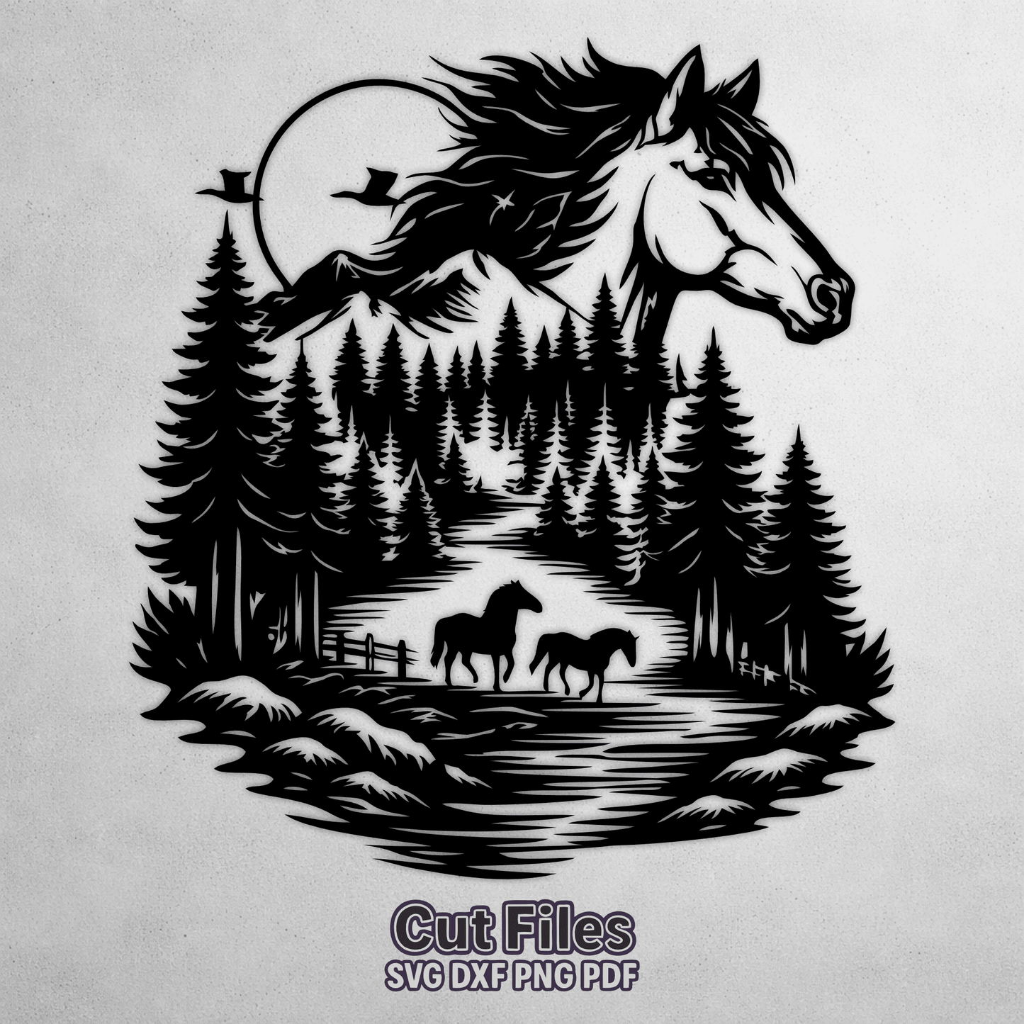Wild horse forest SVG for laser cutting