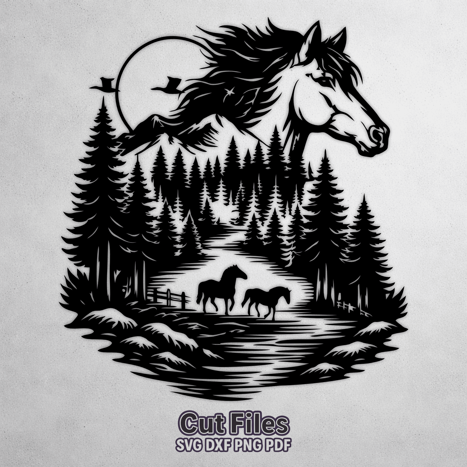 Wild horse forest SVG for laser cutting