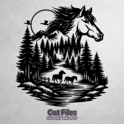 Wild horse forest SVG for laser cutting