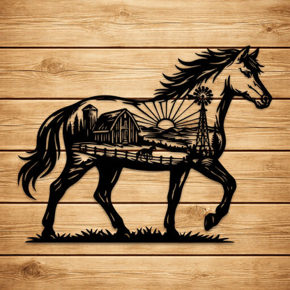 horse farm cnc laser cut design