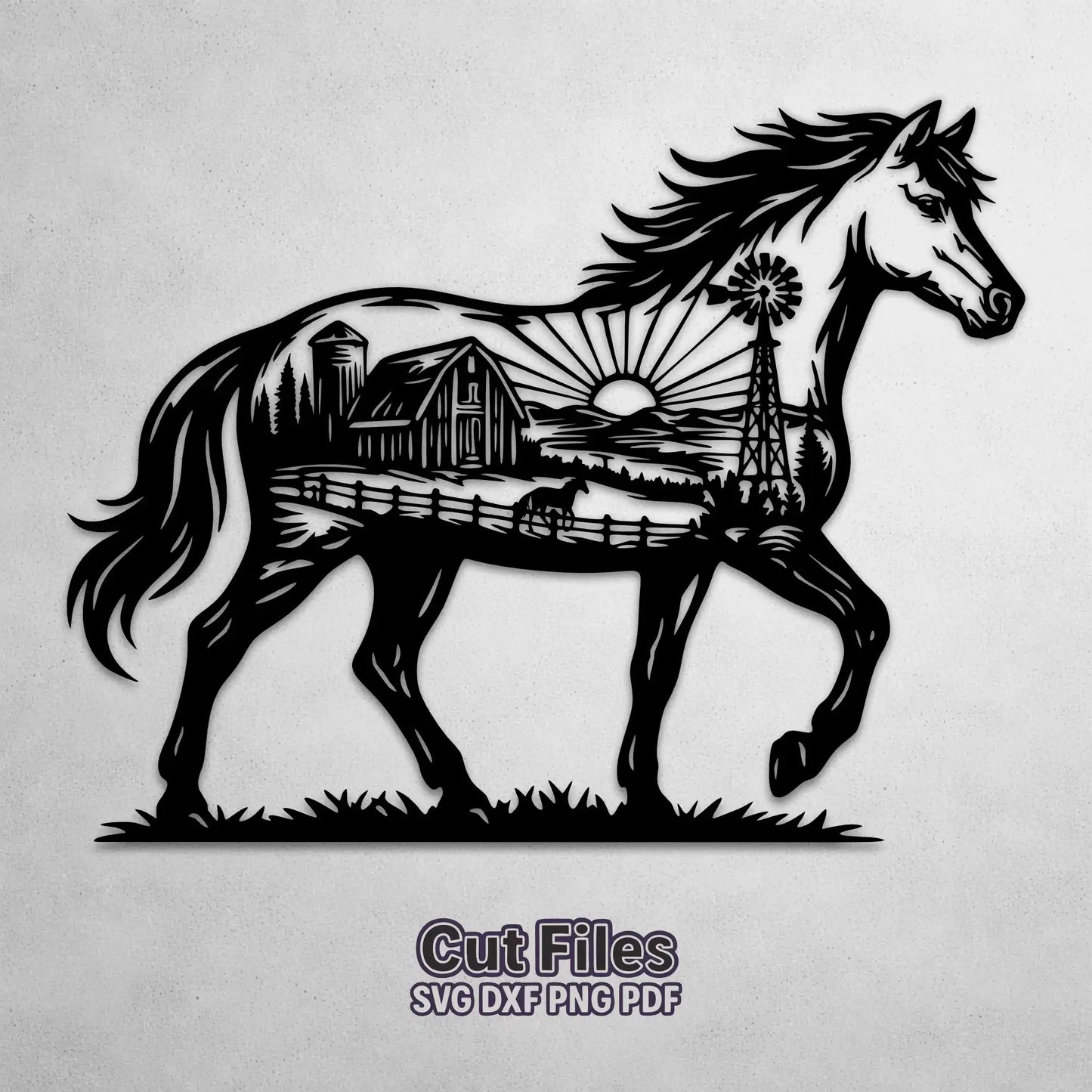 horse farm scene svg design