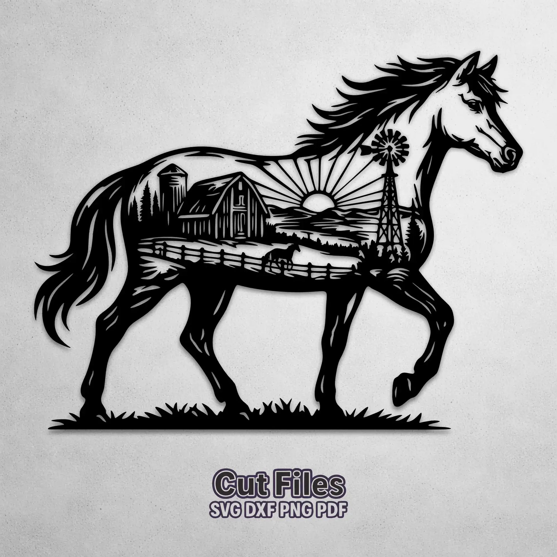 horse farm scene svg design