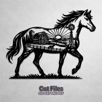 horse farm scene svg design