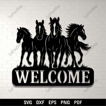 Horse welcome sign SVG DXF PNG for CNC laser cutting