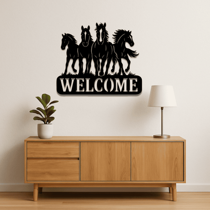 Running horses welcome sign SVG PNG for CNC projects