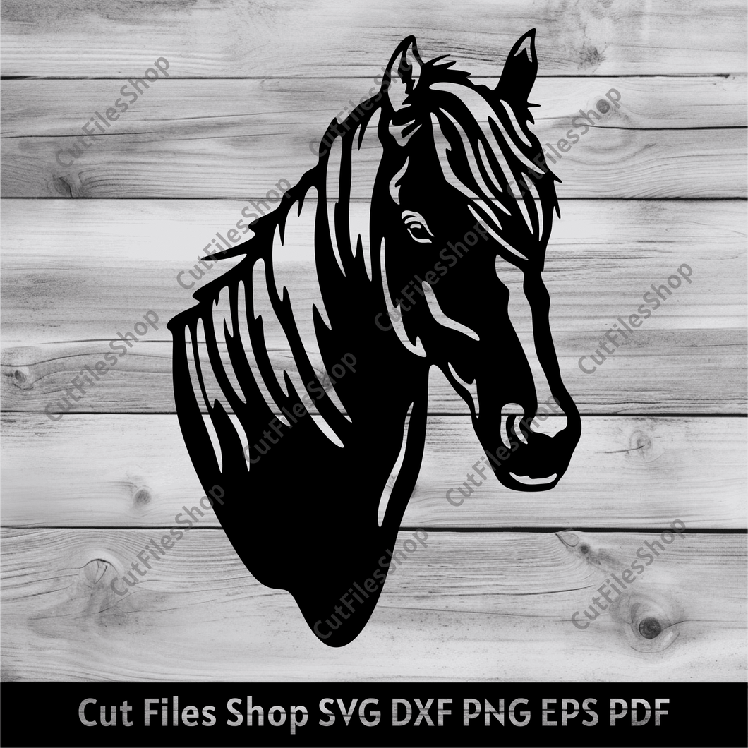 Horse Dxf for Laser cut, Cnc Plasma design for metal cut, Horse Svg for Cricut, Silhouette Horse, Horse Head Dxf, cnc router files, horse for plasma cut, vinyl cutting dxf files, free svg download, cut files shop, horse dxf for wall decor, horse cnc design