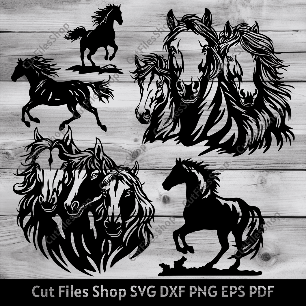Horses scene Svg files, Cut files for Cricut, Horse dxf for Plasma, Jumping horse Dxf for Laser cut, Horse cnc cutting design, three horses dxf for laser, horse wall metal decor dxf, dxf for cnc router, dxf files, svg files, eps files, cut files, horse head dxf