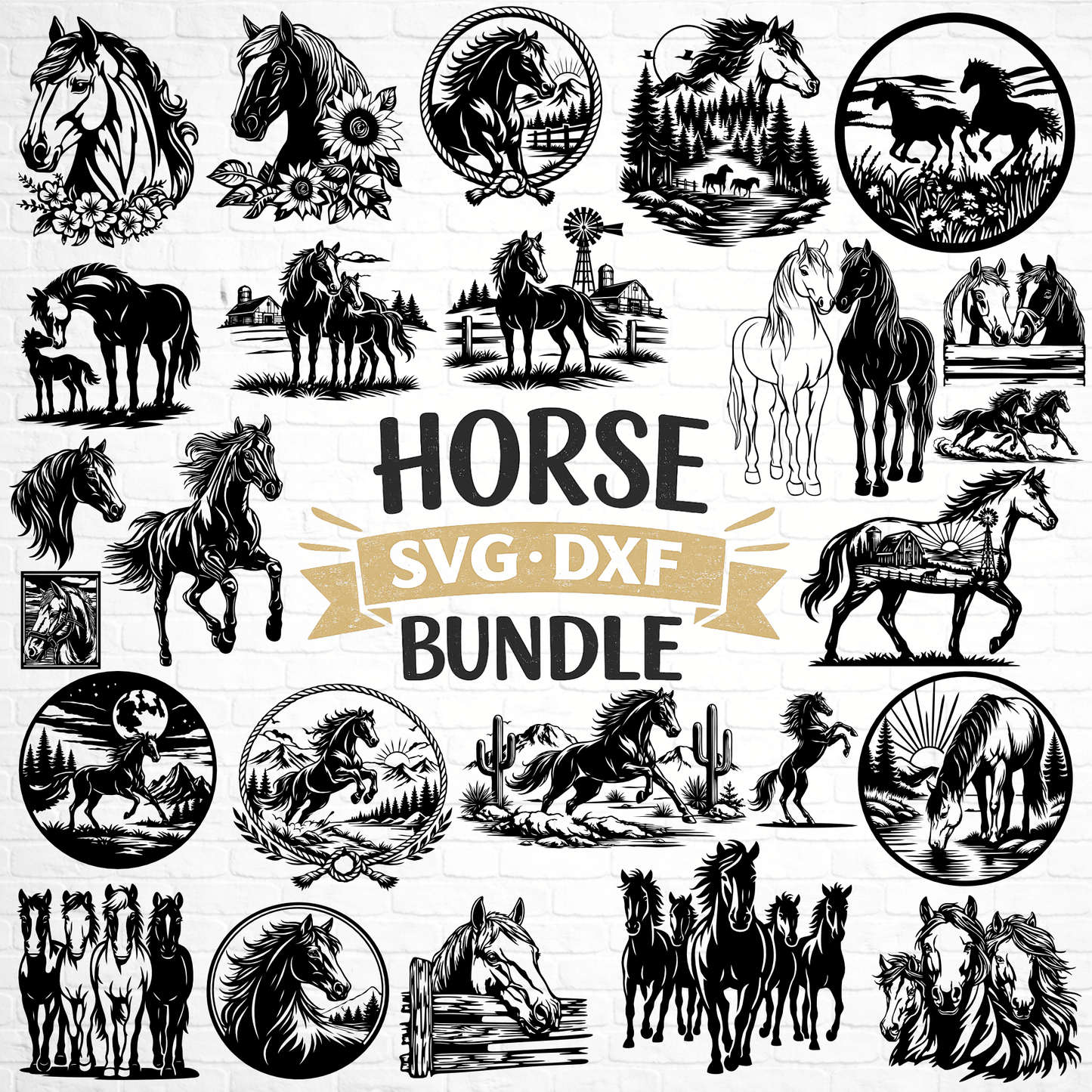 Horse SVG bundle 100 designs for CNC and laser