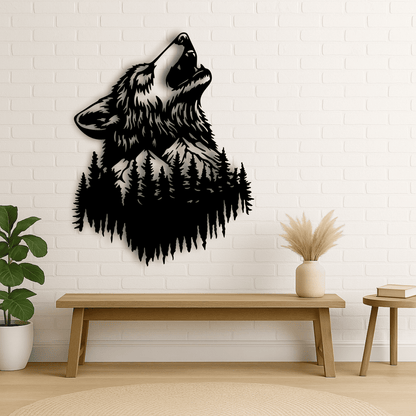 Wolf double exposure silhouette for CNC laser cutting