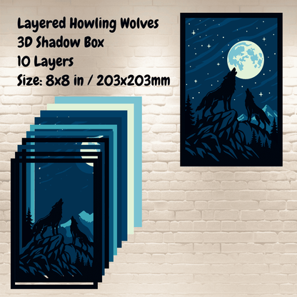 Wolves howling silhouette shadow box template for rustic wall art