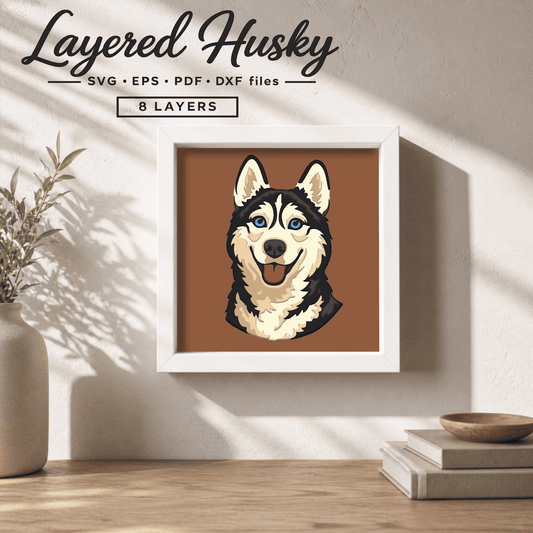 husky layered svg shadow box dog design