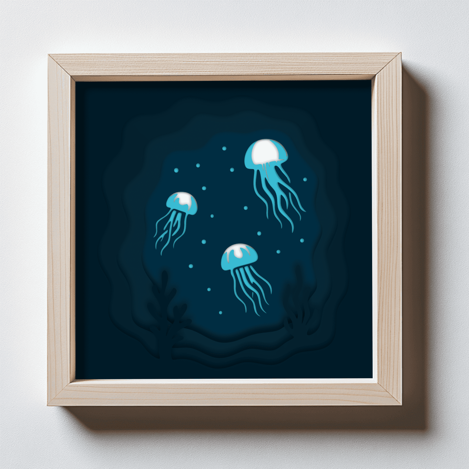 Underwater jellyfish 3D shadow box SVG DXF EPS PDF layered template