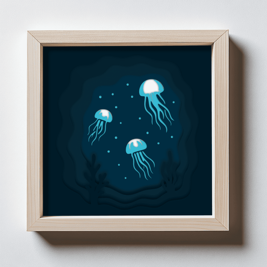 Underwater jellyfish 3D shadow box SVG DXF EPS PDF layered template