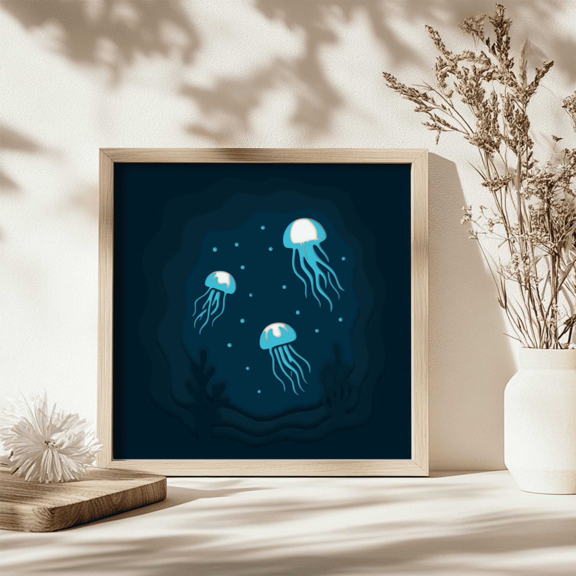 Multilayer jellyfish shadow box cutting files for laser and CNC