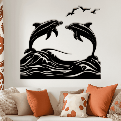Dolphin ocean scene SVG cut file for laser cutting