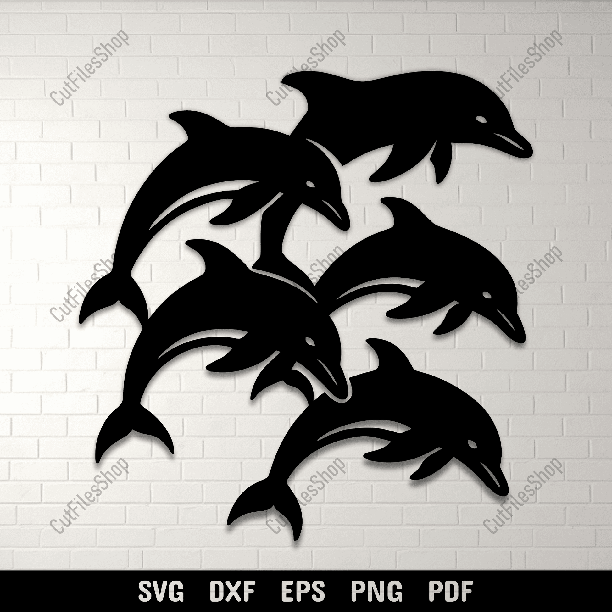 Five jumping dolphins silhouette wall art design
