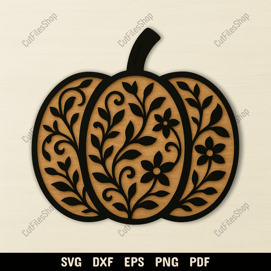 Floral pumpkin SVG DXF PNG for laser cutting