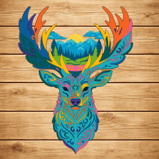 Multilayer deer head paper cut template for Cricut and Glowforge