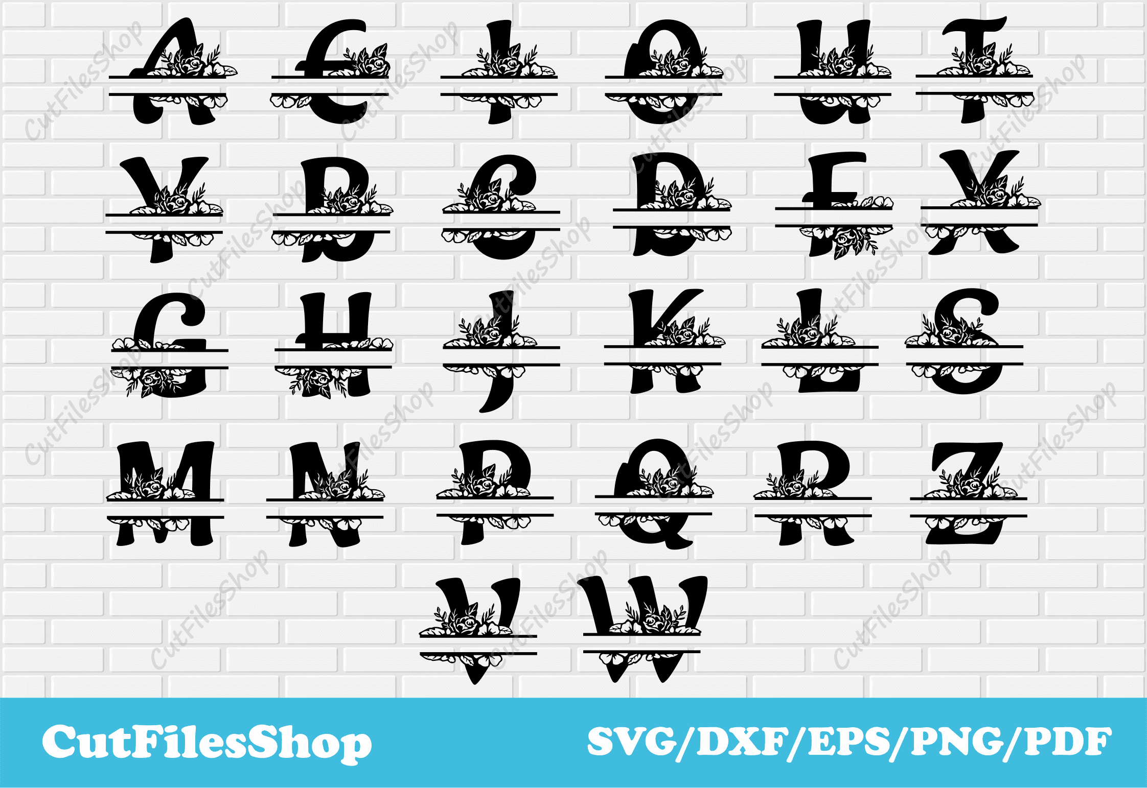 Floral letters design dxf laser cutting font,svg for cricut