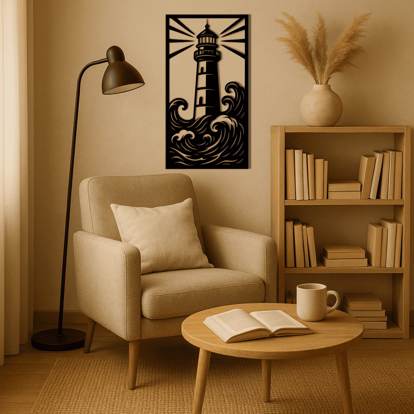 Lighthouse with ocean waves SVG DXF for CNC and laser cutting
