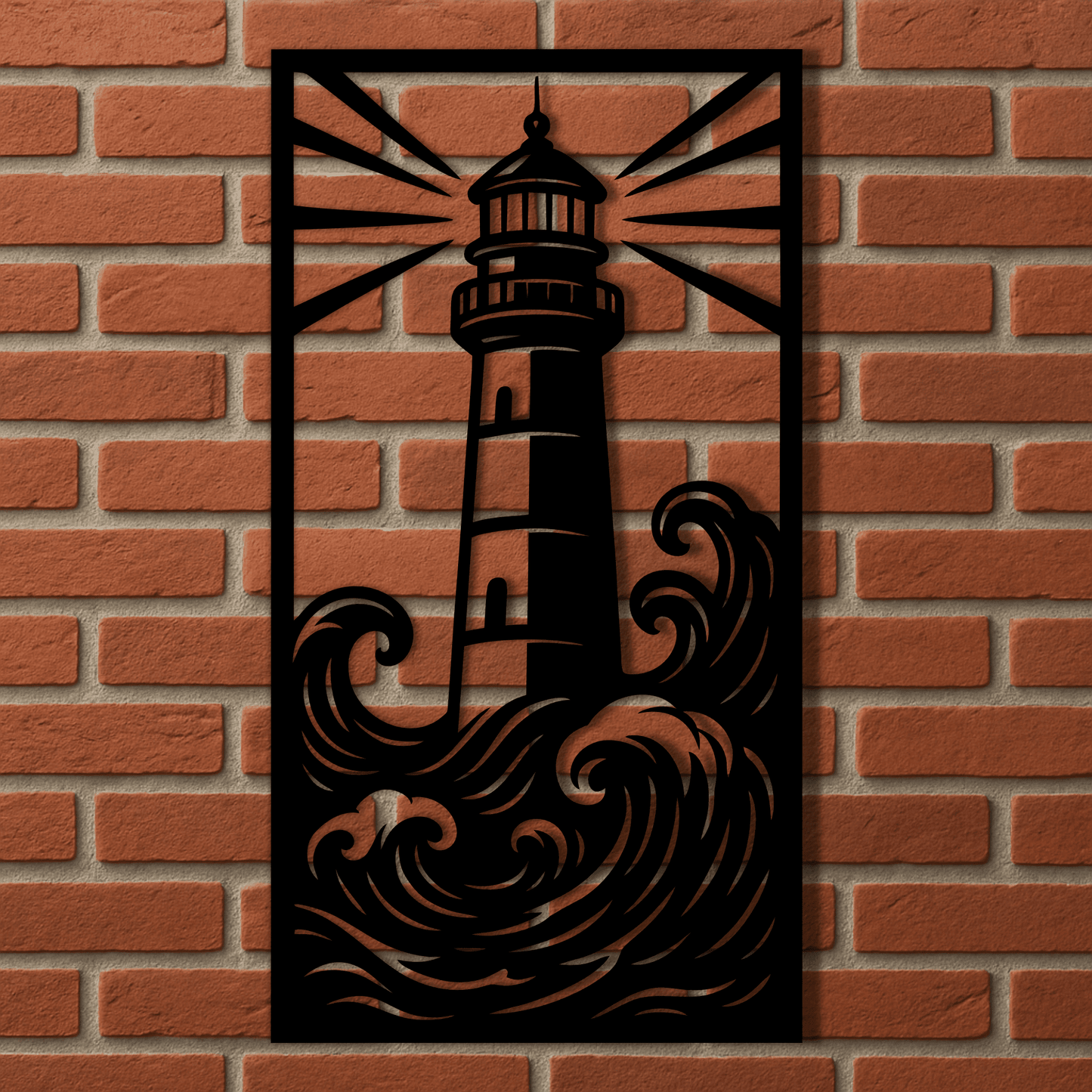 Lighthouse silhouette with waves for metal wall art