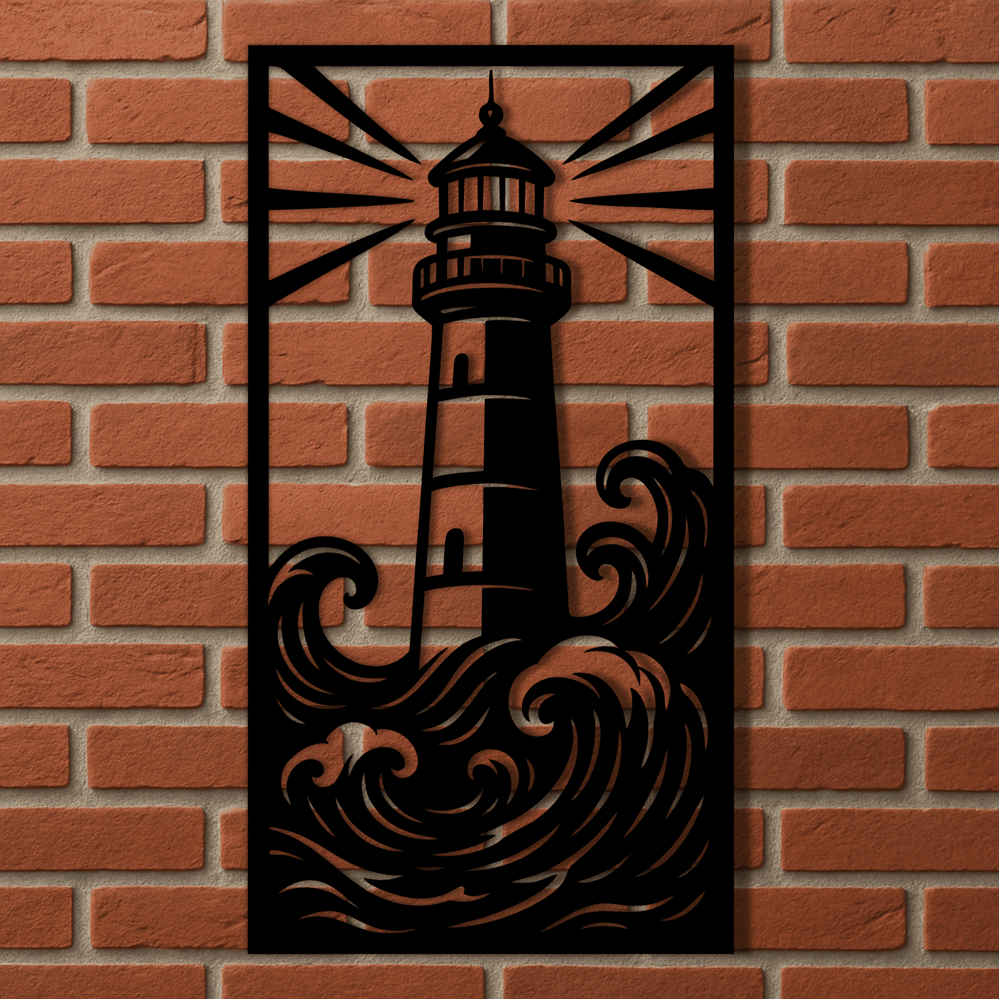 Lighthouse silhouette with waves for metal wall art