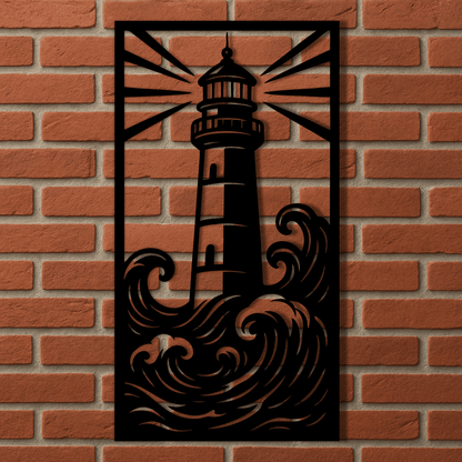 Lighthouse silhouette with waves for metal wall art
