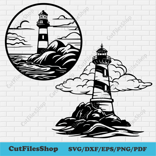 Lighthouses Dxf for Cnc cutting, Lighthouses svg for Cricut, Silhouette cut files, Wall metal decor Plasma dxf, sea svg, ocean svg, coast svg, lighthouse scene svg, wall plywood decor dxf, circle decor dxf, best wall decor dxf