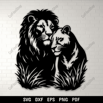 Lion Couple SVG DXF EPS PNG for laser cutting, CNC and plasma