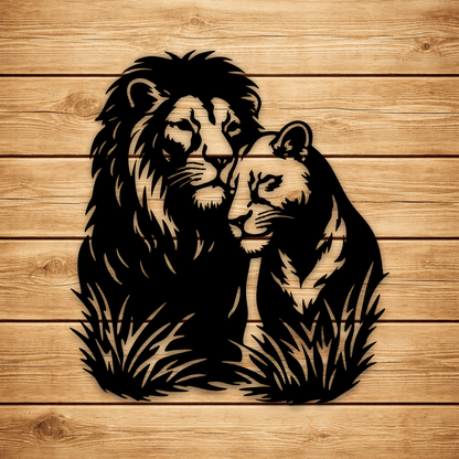 Wildlife lion couple SVG PNG for CNC metal wall art decor