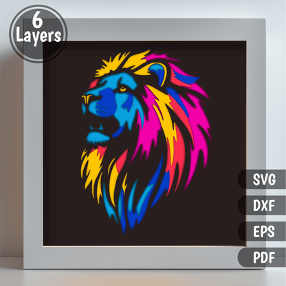 Vibrant lion layered art 6 layer SVG DXF EPS PDF template