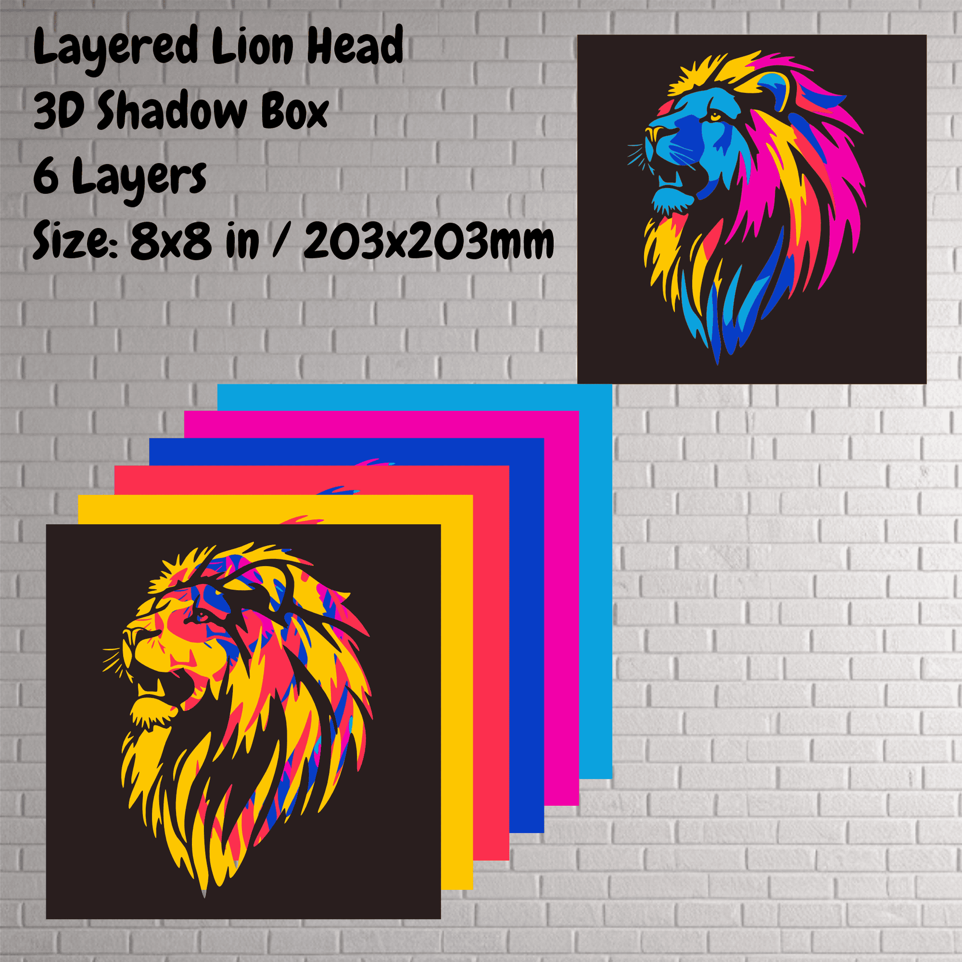 Colorful lion multilayer light box SVG for Glowforge