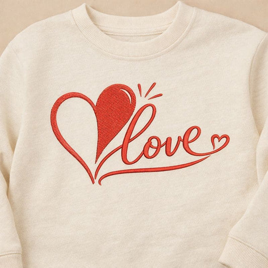Romantic heart embroidery pattern with smooth flowing lettering