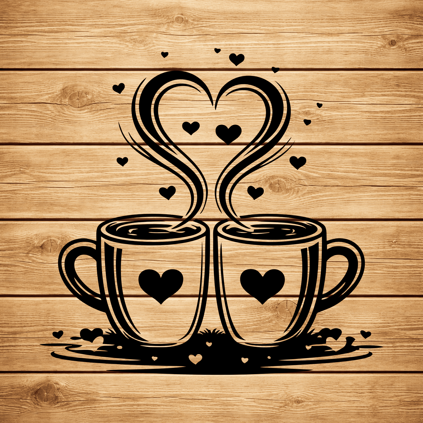 Coffee cups with heart steam SVG DXF for xTool, Silhouette and laser projects