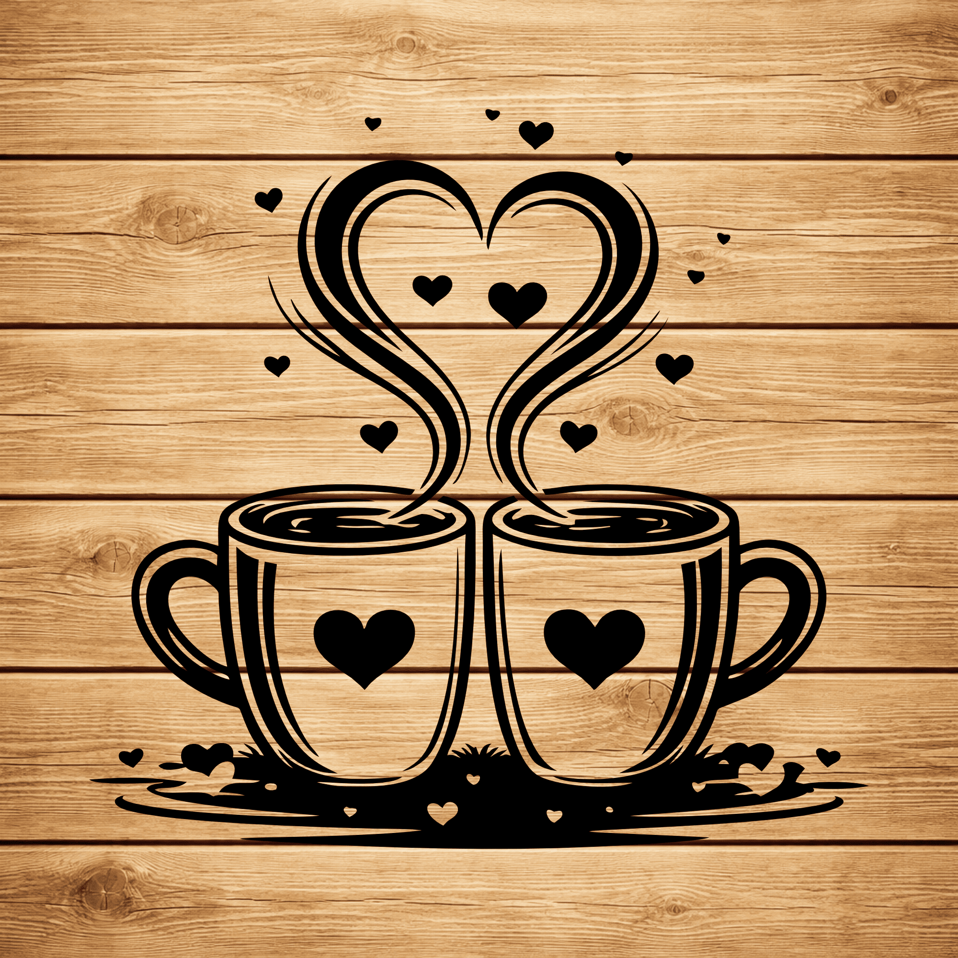 Coffee cups with heart steam SVG DXF for xTool, Silhouette and laser projects