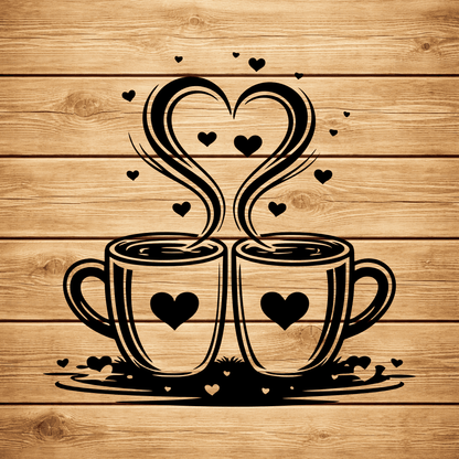 Coffee cups with heart steam SVG DXF for xTool, Silhouette and laser projects