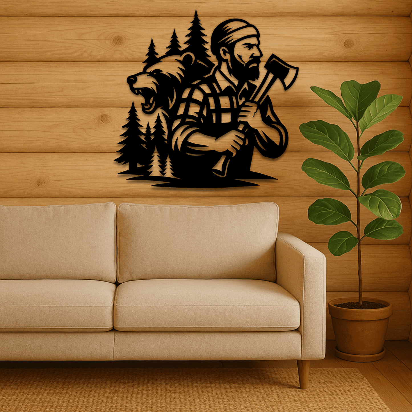 Woodsman and bear silhouette SVG for engraving
