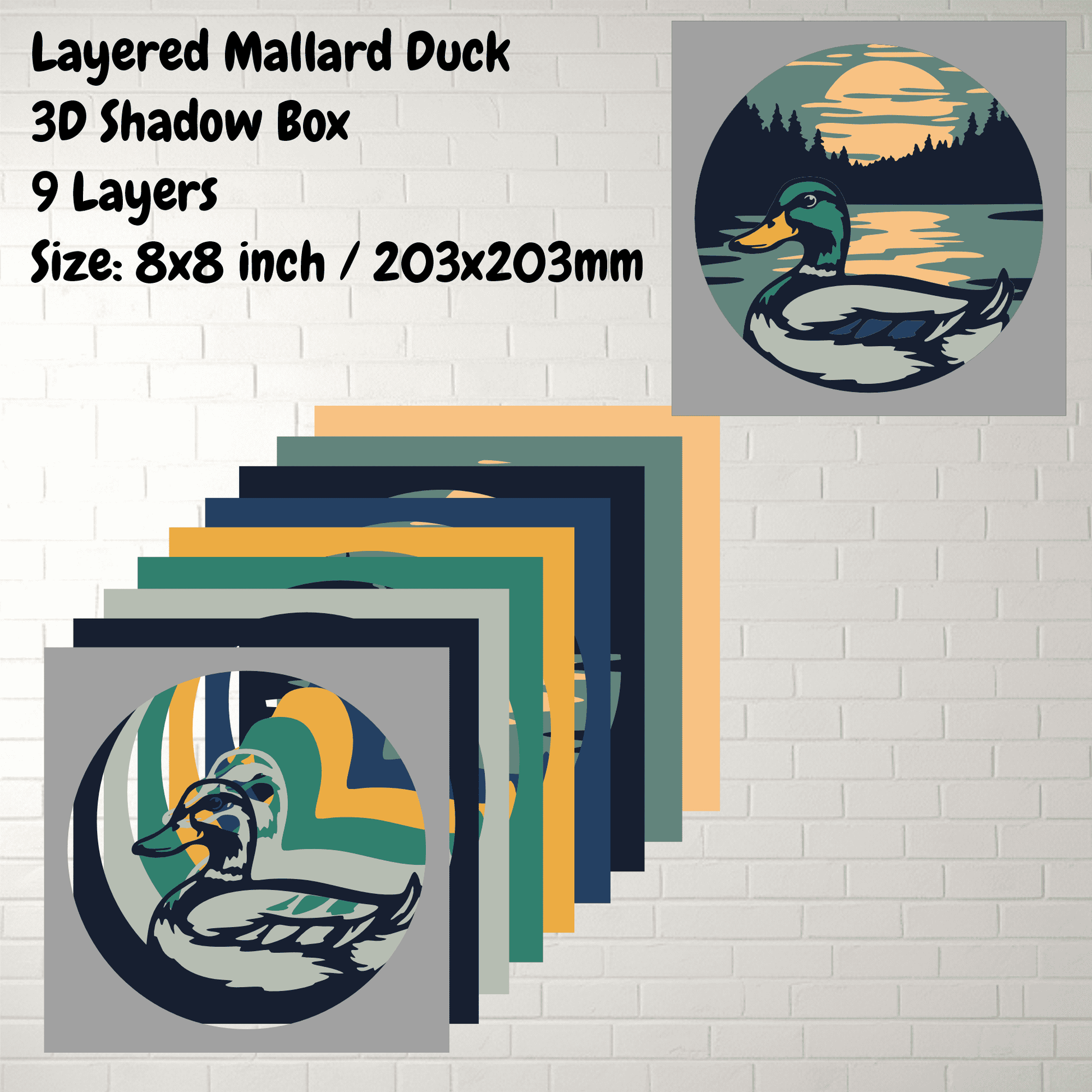 Multilayer Mallard Duck Design, Shadow Box SVG, DXF for Laser and Cricut Projects